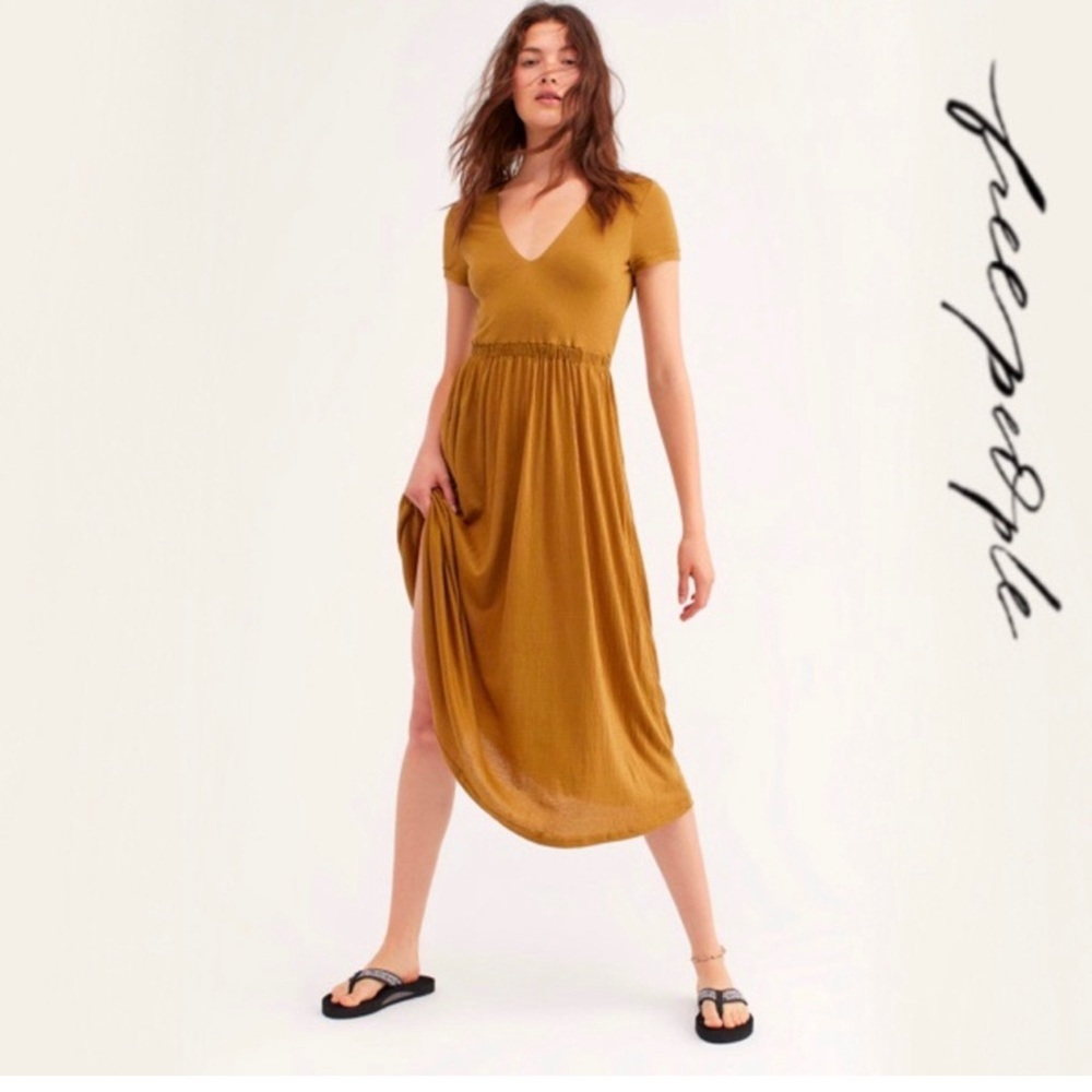 FREE PEOPLE BEACH Castaway Midi Dress Olive Green